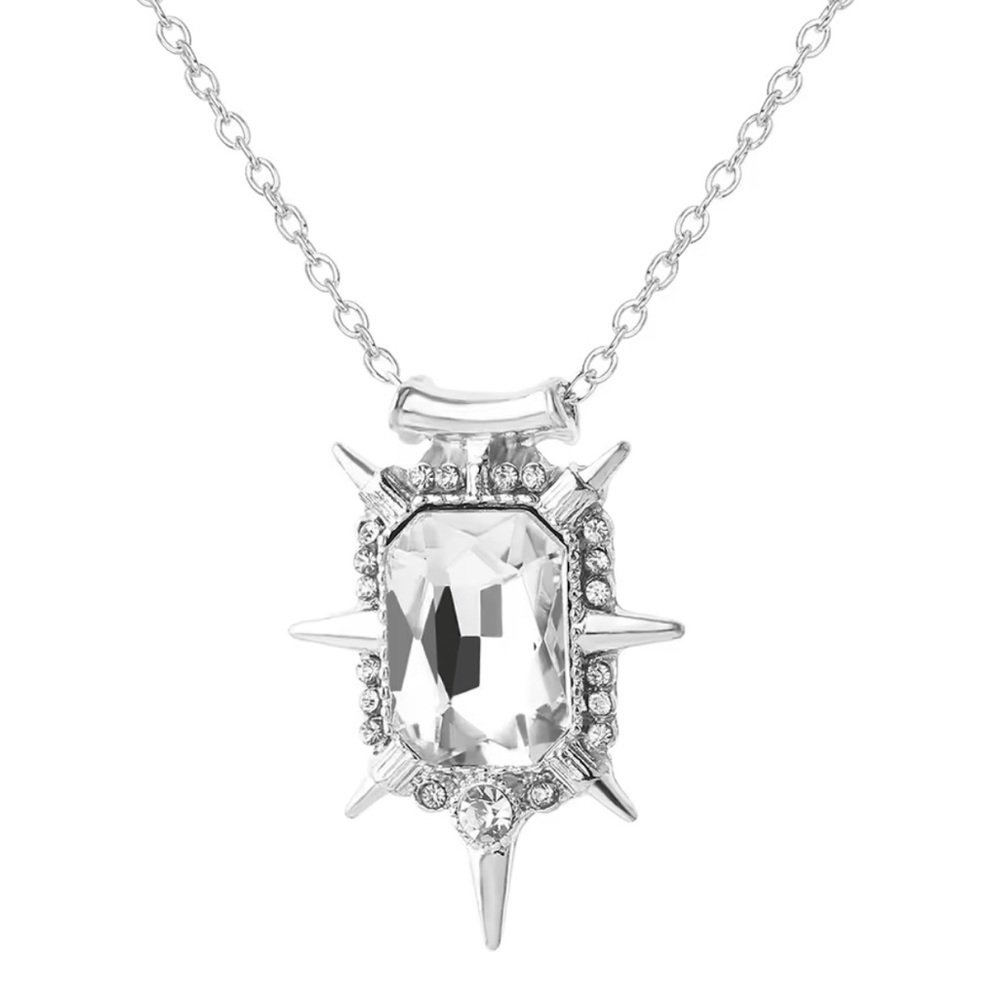 Silver Tone Spike Rhinestone Spiked Medallion Punk Goth Pendant Necklace - Picture 6 of 7